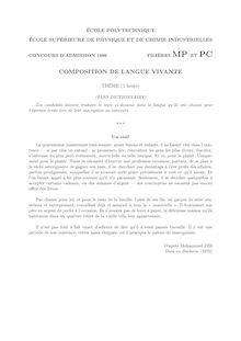 Composition de langues vivantes - Expression écrite 1999 Classe Prepa PC Ecole Supérieure de Physique et de Chimie Industrielles