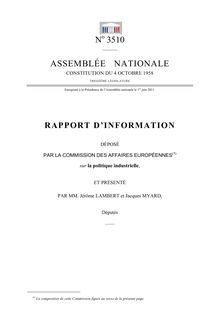 Rapport d information déposé par la commission des affaires européennes sur la politique industrielle