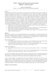 Gestion de production et des stocks 2007 Ingénierie et Management de Process Université de Technologie de Belfort Montbéliard