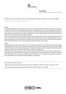 Statuts sociométriques et perception des pairs à la maternelle. - article ; n°4 ; vol.39, pg 431-444
