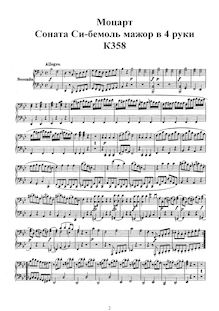 Partition complète, Sonata pour Piano Four-mains, B♭ major, Mozart, Wolfgang Amadeus