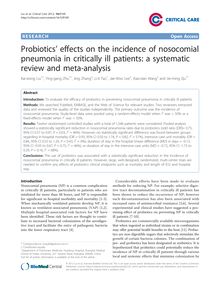 Probiotics  effects on the incidence of nosocomial pneumonia in critically ill patients: a systematic review and meta-analysis