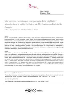 Interventions humaines et changements de la végétation alluviale dans la vallée de l Isère (de Montmélian au Port de St-Gervais) - article ; n°2 ; vol.82, pg 127-146