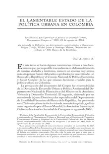 El lamentable estado de la política urbana en Colombia (The Unfortunate Condition of Urban Policy in Colombia )