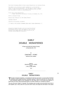 Early Double Monasteries - A Paper read before the Heretics  Society on December 6th, 1914