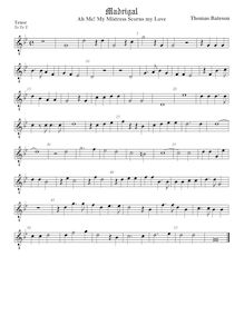 Partition ténor viole de gambe (octave aigu clef), pour First Set of anglais Madrigales to 3, 4, 5 et 6 voix par Thomas Bateson