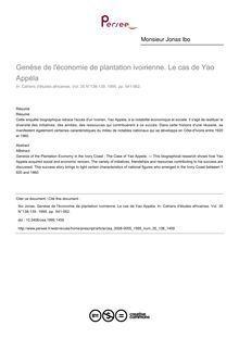 Genèse de l économie de plantation ivoirienne. Le cas de Yao Appéla - article ; n°138 ; vol.35, pg 541-562