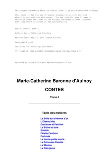 Contes, Tome I par Madame d  Aulnoy