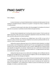 Lettre d Alexandre Bompard aux salariés de Fnac-Darty