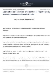 Déclaration solennelle du président de la République au sujet de l assassinat d Hervé Gourdel