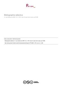 Bibliographie sélective  ; n°1 ; vol.3, pg 85-88
