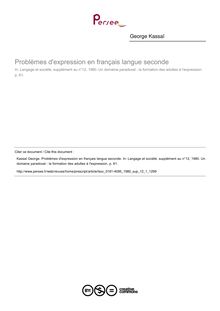 Problèmes d expression en français langue seconde - article ; n°1 ; vol.12, pg 61-61
