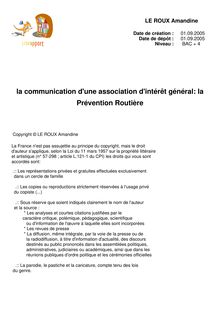 la communication d une association d intérêt général: la Prévention Routière 