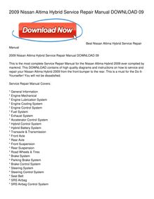 2009 Nissan Altima Hybrid Service Repair Manual DOWNLOAD 09