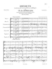 Partition complète, Serenade, Serenade No.11 ; Serenade for Winds par Wolfgang Amadeus Mozart