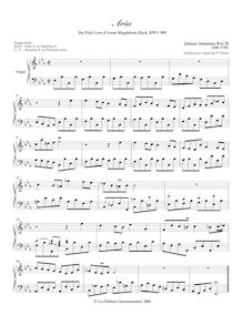 Partition Aria en E♭ major, BWV 509, Notebook pour Anna Magdalena Bach