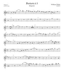 Partition ténor viole de gambe 1, octave aigu clef, fantaisies pour 5 violes de gambe par William White par William White