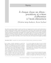 À chaque classe ses élèves : procédures et critères d’affectation à l’école élémentaire  - article ; n°1 ; vol.152, pg 89-105