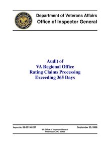 Department of Veterans Affairs Office of Inspector General Audit of VA  Regional Office Rating Claims