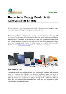 Home Solar Energy Products @ Xtiroyal Solar Energy