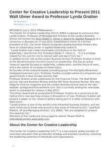 Center for Creative Leadership to Present 2011 Walt Ulmer Award to Professor Lynda Gratton