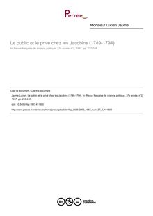 Le public et le privé chez les Jacobins (1789-1794) - article ; n°2 ; vol.37, pg 230-248