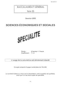 Sujet du bac ES 2005: Sciences Economiques Spécialité
