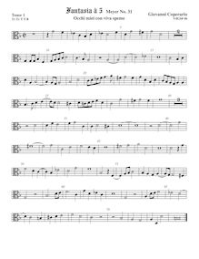 Partition ténor viole de gambe 1, alto clef, Fantasia pour 5 violes de gambe, RC 69