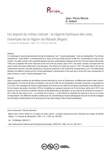 Un aspect du milieu naturel : le régime hydrique des sols, l exemple de la région de Maradi (Niger)  - article ; n°505 ; vol.91, pg 305-339