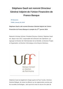 Stéphane Gault est nommé Directeur Général Adjoint de l Union Financière de France Banque
