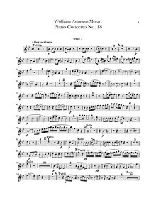 Partition hautbois 1, 2, Piano Concerto No.18, B♭ major, Mozart, Wolfgang Amadeus