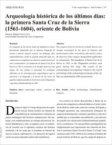 ARQUEOLOGÍA HISTÓRICA DE LOS ÚLTIMOS DÍAS: LA PRIMERA SANTA CRUZ DE LA SIERRA (1561-1604), ORIENTE DE BOLIVIA