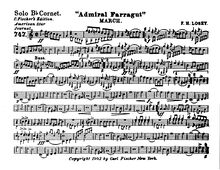 Partition Solo B♭ Cornet, Admiral Farragut, C Major, Losey, Frank Hoyt