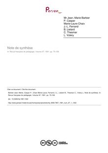 Note de synthèse - article ; n°1 ; vol.97, pg 75-108