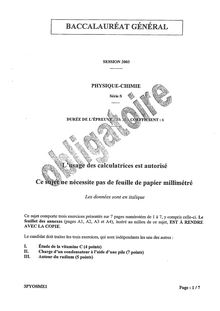 Sujet du baccalauréat général, Série S 2003: Physique Chimie Obligatoire