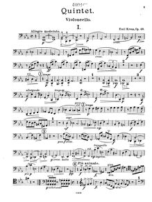 Partition violoncelle, quintette pour cor et cordes, Op.49, Prize Quintet for Horn (or Viola), Violin, 2nd Violin, Viola and Cello