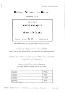 Brevet Mathématiques 2016 - Série générale