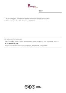 Technologies, défense et relations transatlantiques - article ; n°4 ; vol.59, pg 1005-1015