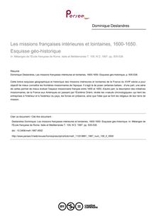Les missions françaises intérieures et lointaines, 1600-1650. Esquisse géo-historique - article ; n°2 ; vol.109, pg 505-538