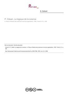 P. Césari, La logique de la science  ; n°4 ; vol.8, pg 359-359