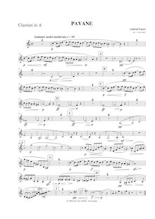 Partition clarinette (A, B?), Pavane, Op.50, F? minor, Fauré, Gabriel