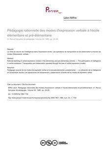 Pédagogie rationnelle des modes d expression verbale à l école élémentaire et pré-élémentaire - article ; n°1 ; vol.53, pg 24-29