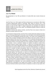 Notice biographique de Jean Paul Poirier Membre de l Académie des sciences