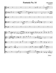 Partition Fantasia VdGS No.14 - partition complète (Tr Tr T T B), fantaisies pour 5 violes de gambe par John Jenkins