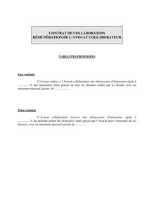Contrat de collaboration rémunération de l avocat collaborateur