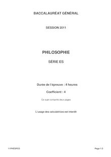 Sujet du bac ES 2011: Philosophie