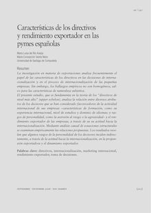 CARACTERÍSTICAS DE LOS DIRECTIVOS Y RENDIMIENTO EXPORTADOR EN LAS PYMES ESPAÑOLAS ( Managerial characteristics and export performance in spanish SMEs)