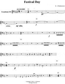 Partition Trombone 3, Festival Day, E-flat, Robertson, Ernest John