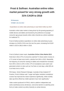 Frost & Sullivan: Australian online video market poised for very strong growth with 31% CAGR to 2018