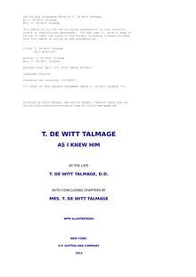 T. De Witt Talmage - As I Knew Him